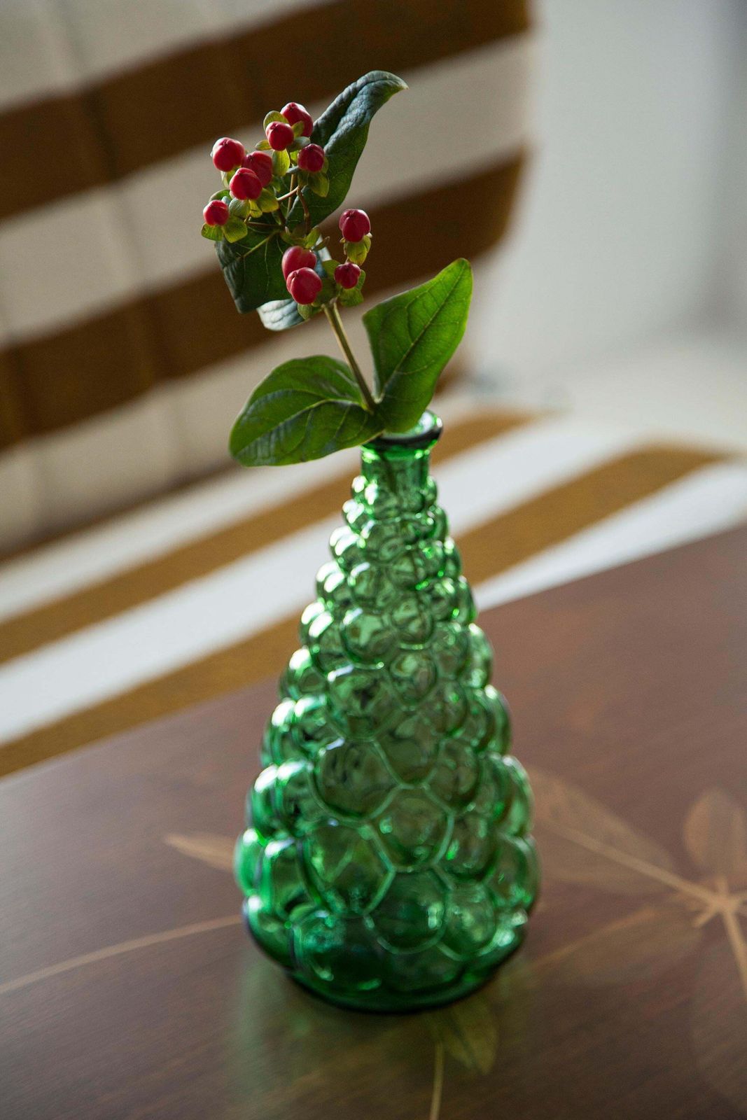 Midcentury Rare Green Empoli Glass Decanter Bottle, Italy, 1960s photo furniture