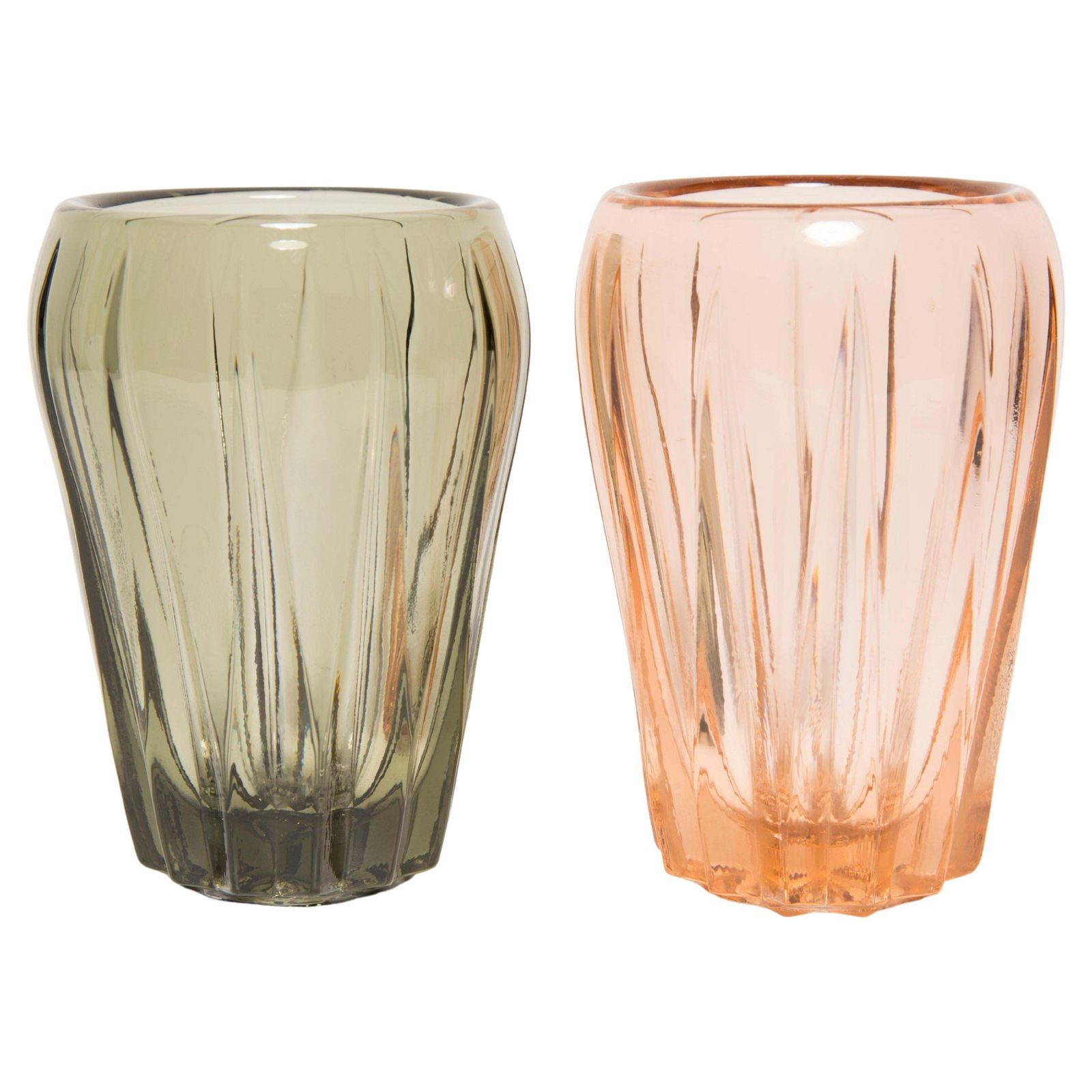 Set Of Two Midcentury Vintage Gray And Pink Crystal Vases, Italy, 1960s