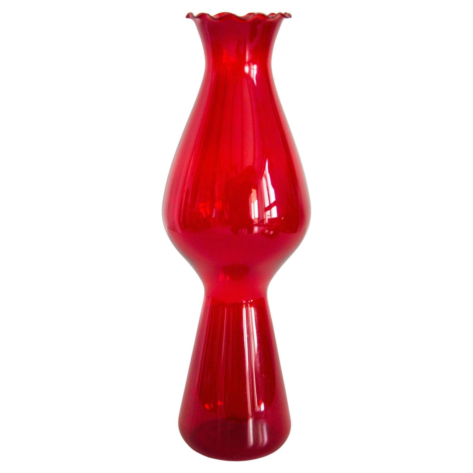 Mid Century Glass Slim Red Vase With A Frill, Europe, 1960s