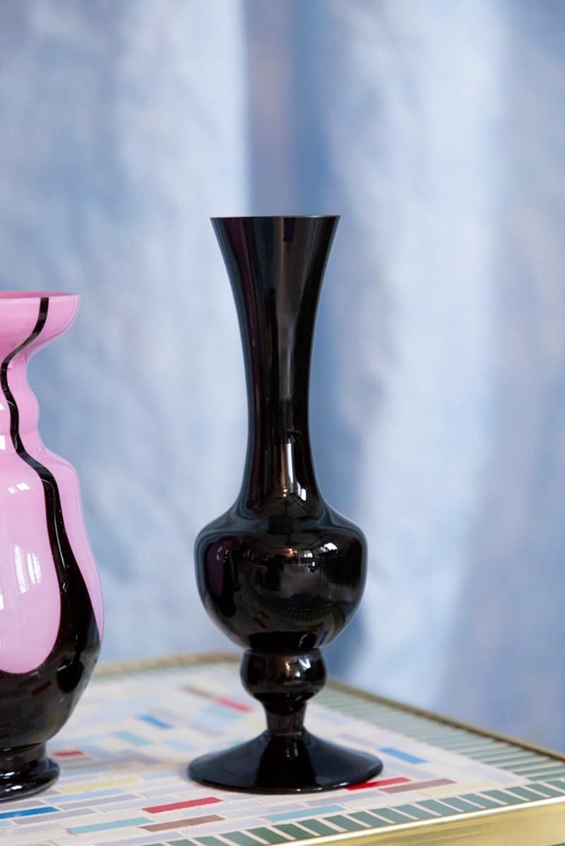 Slim Mid Century Vintage Black Dark Purple Glossy Vase, Europe, 1960s photo 60.0