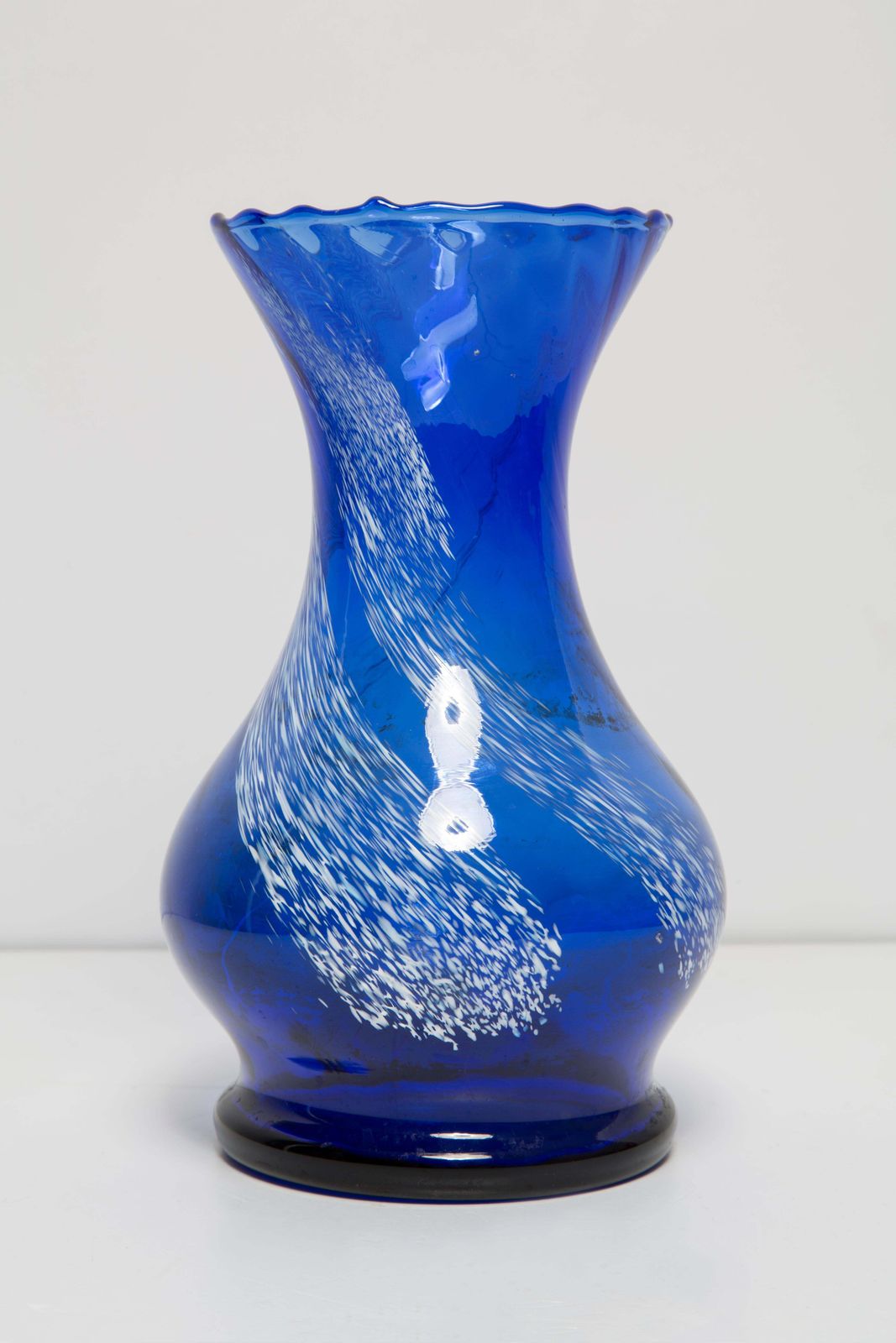 Mid Century Vintage Blue And White Artistic Glass Vase, Europe, 1970s photo Home Decor