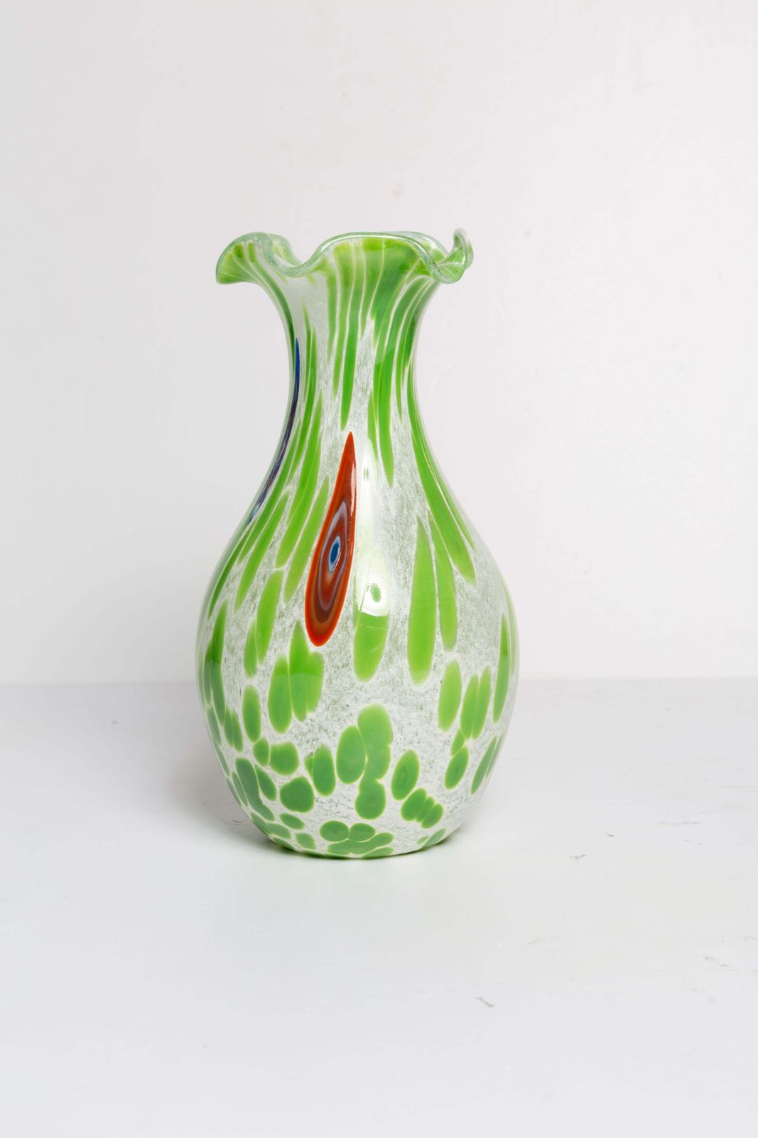 Mid Century Vintage Green Dots Small Murano Vase, Italy, 1960s photo vintage