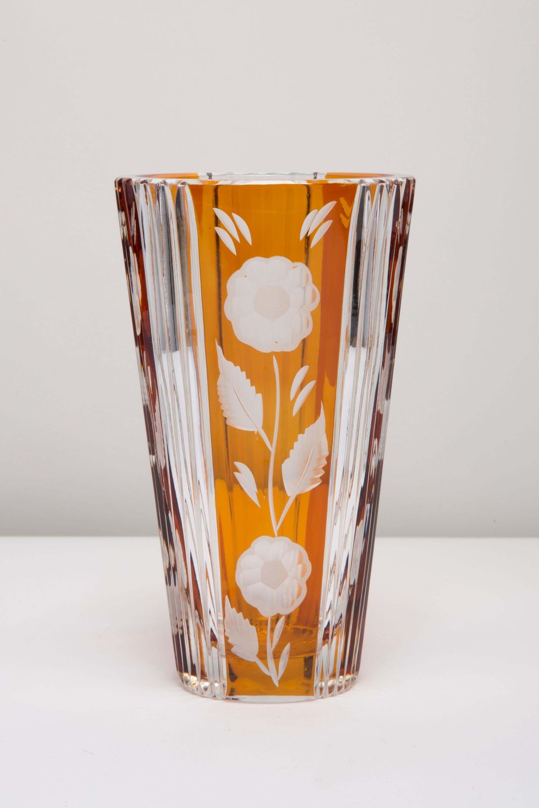 Mid Century Vintage Transparent And Orange Crystal Vase, Italy, 1960s photo 112.0