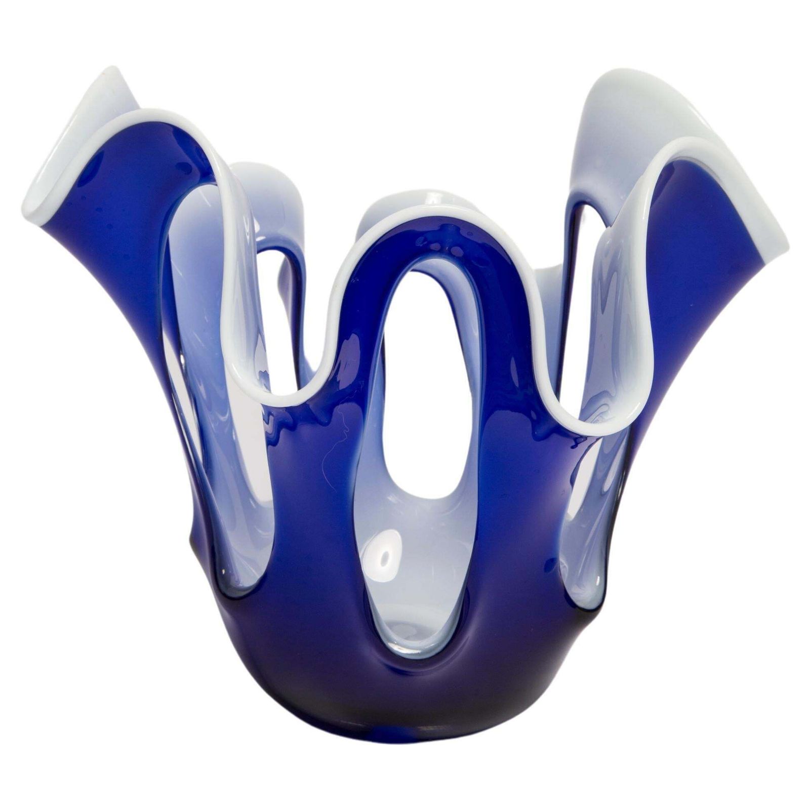 Mid Century Vintage Blue And White Artistic Glass Vase, Europe, 1970s