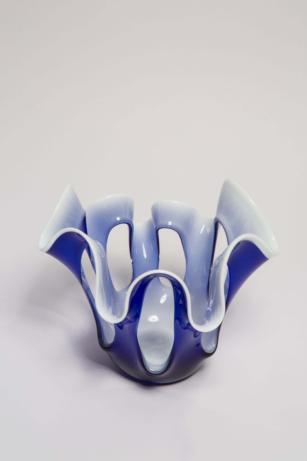 Mid Century Vintage Blue And White Artistic Glass Vase, Europe, 1970s photo Home Decor