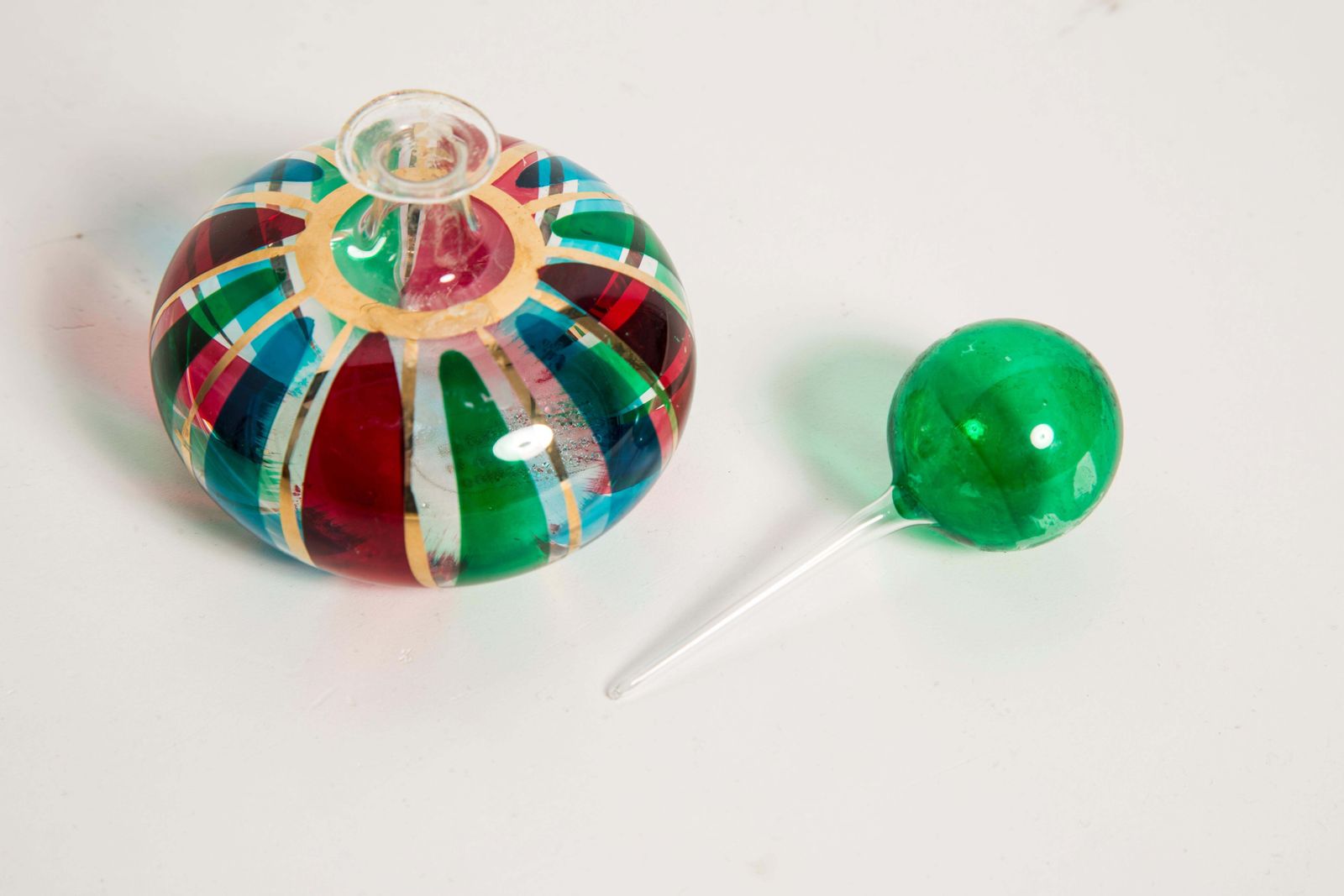 Home Decor Mini Midcentury Red Green And Blue Empoli Vase For Perfume, Italy, 1960s photo