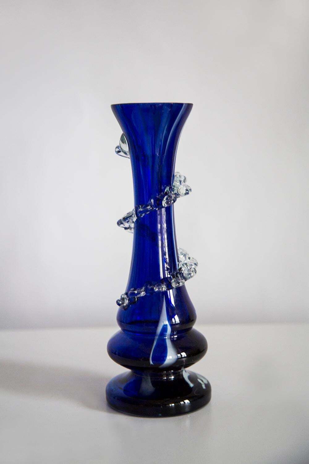Mid Century Vintage Artistic Glass Dark Blue Vase, Europe, 1970s photo furniture