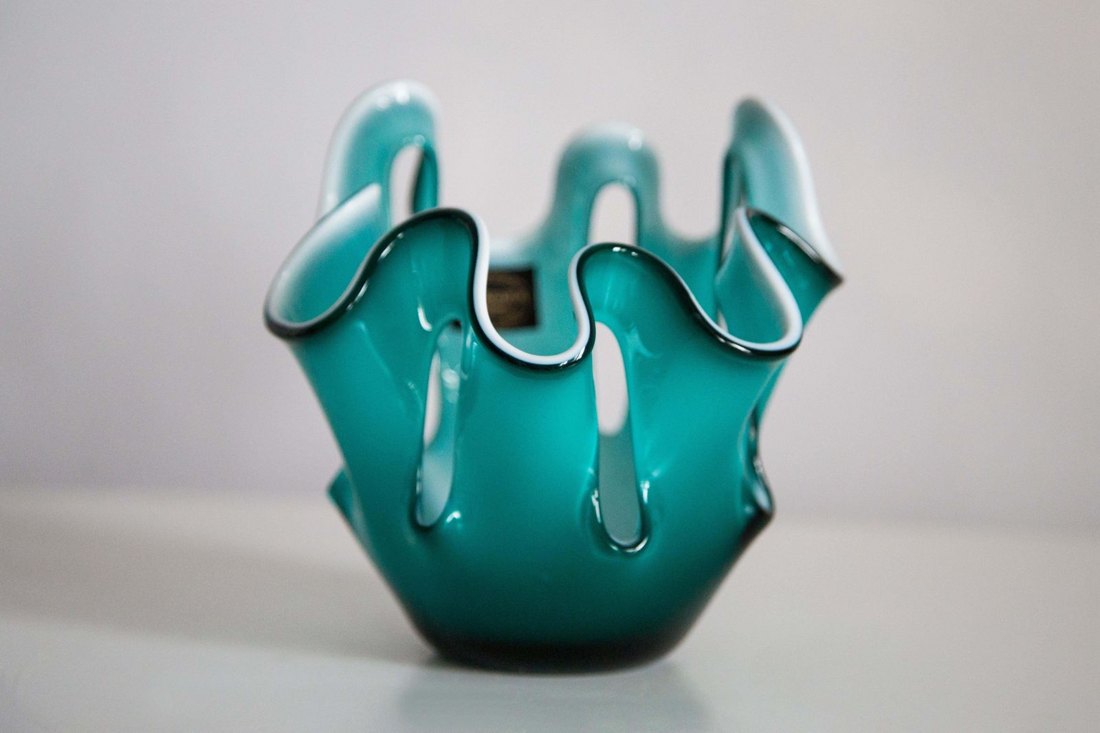 Mid Century Vintage Acqua And White Artistic Glass Vase, Europe, 1970s photo buy