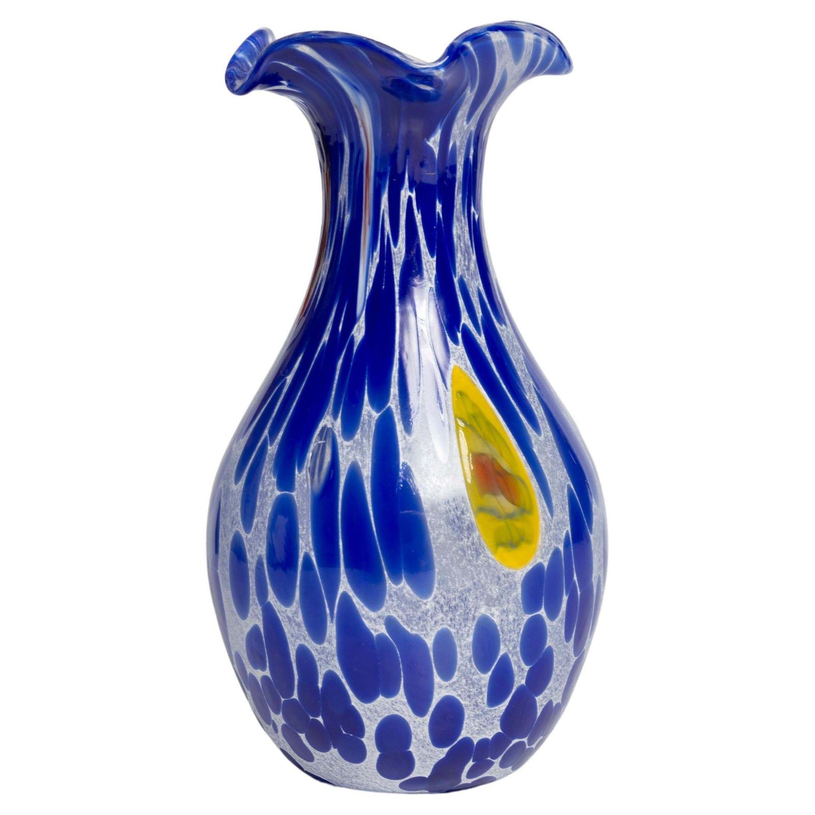 Mid Century Vintage Blue Dots Small Murano Vase, Italy, 1960s