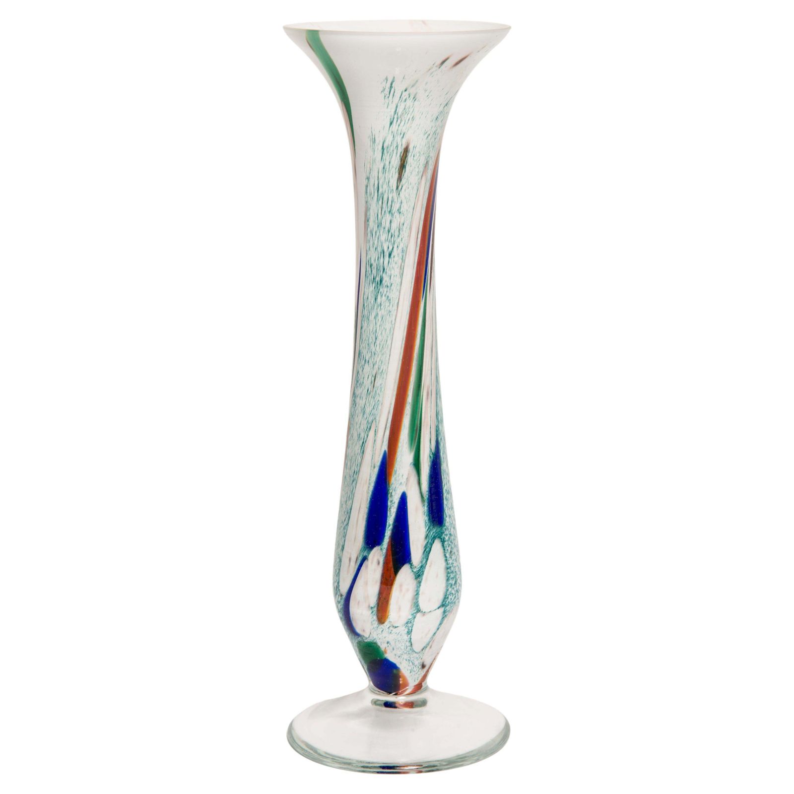 Midcentury Vintage White And Blue Slim Murano Vase, Italy, 1960s