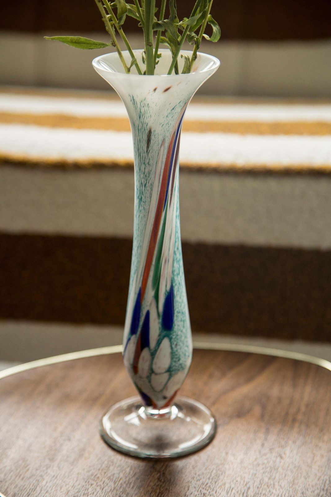 Midcentury Vintage White And Blue Slim Murano Vase, Italy, 1960s photo for sale