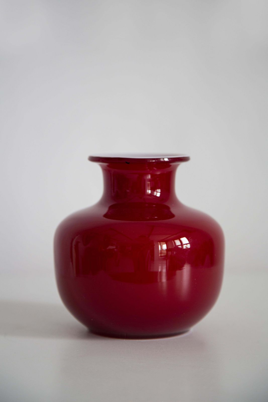 photo furniture Mid Century Vintage Artistic Glass Dark Red Vase, Tarnowiec, Europe, 1970s