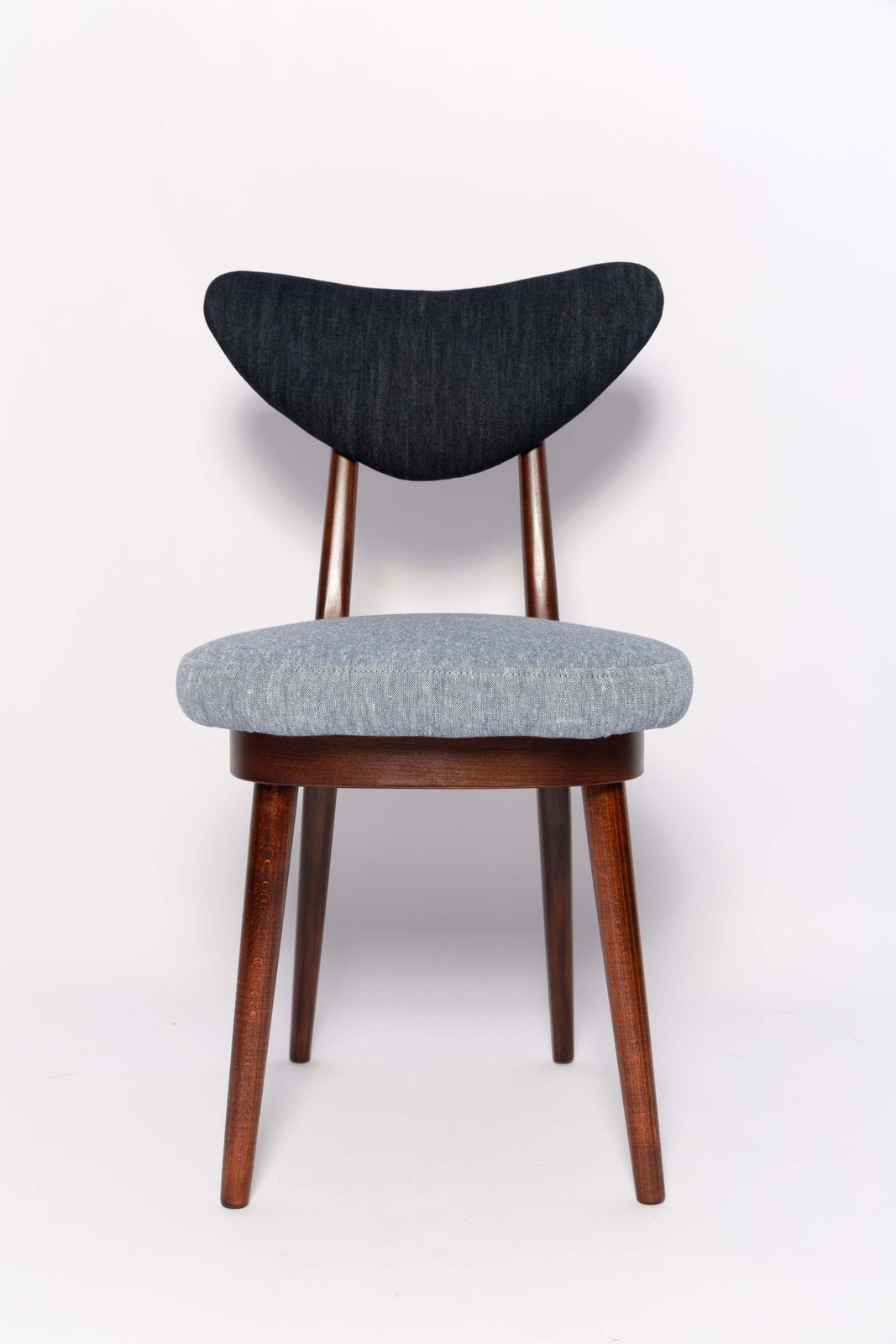 Mid Century Licht  En Donkerblauw Denim Hartstoel, Europa, Ca. Jaren 1960 photo vintage