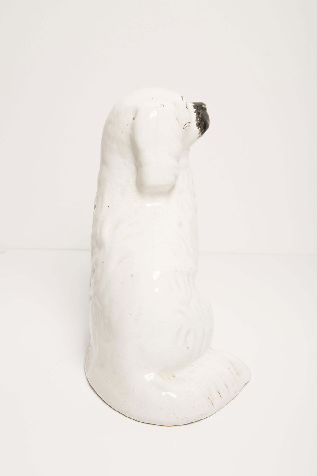 Mid Century White Spaniel Dog Sculpture Staffordshire England, 1960s photo vintage