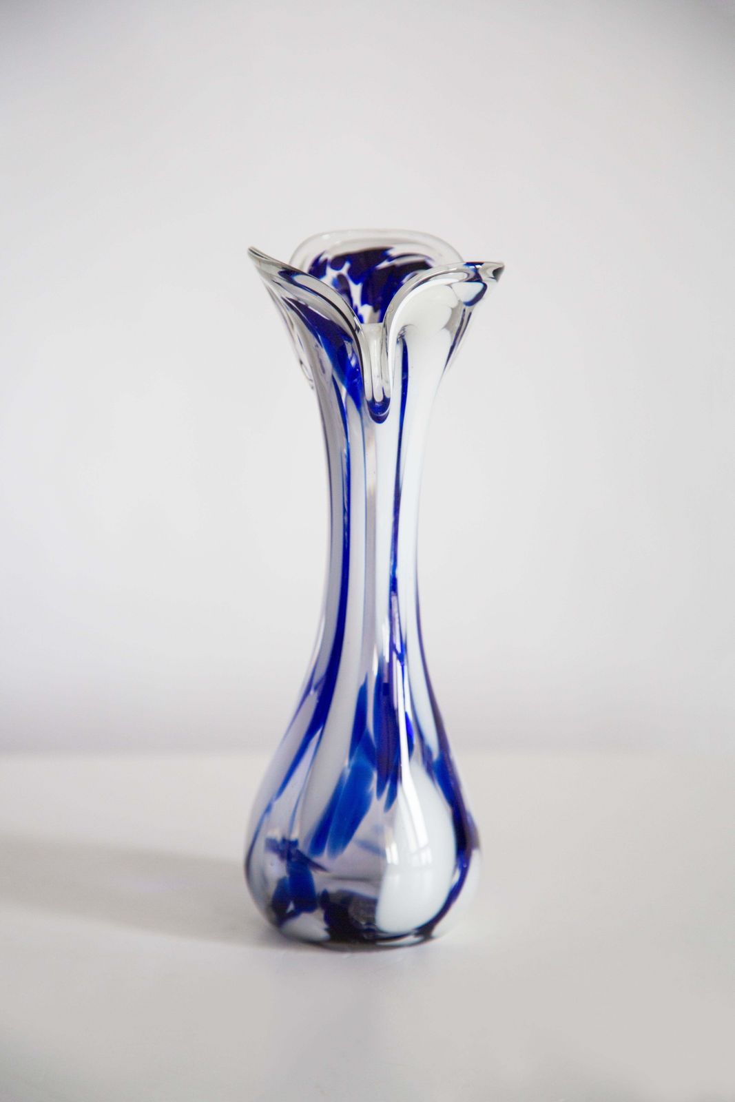 Mid Century Vintage Artistic Glass White And Blue Vase, Europe, 1970s photo Home Decor