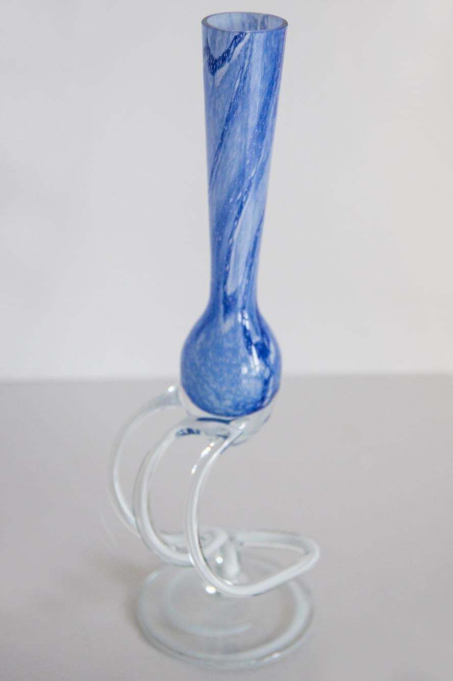 Mid Century Vintage Light Blue Artistic Glass Vase, Candlestick, Europe, 1970s photo 127.0
