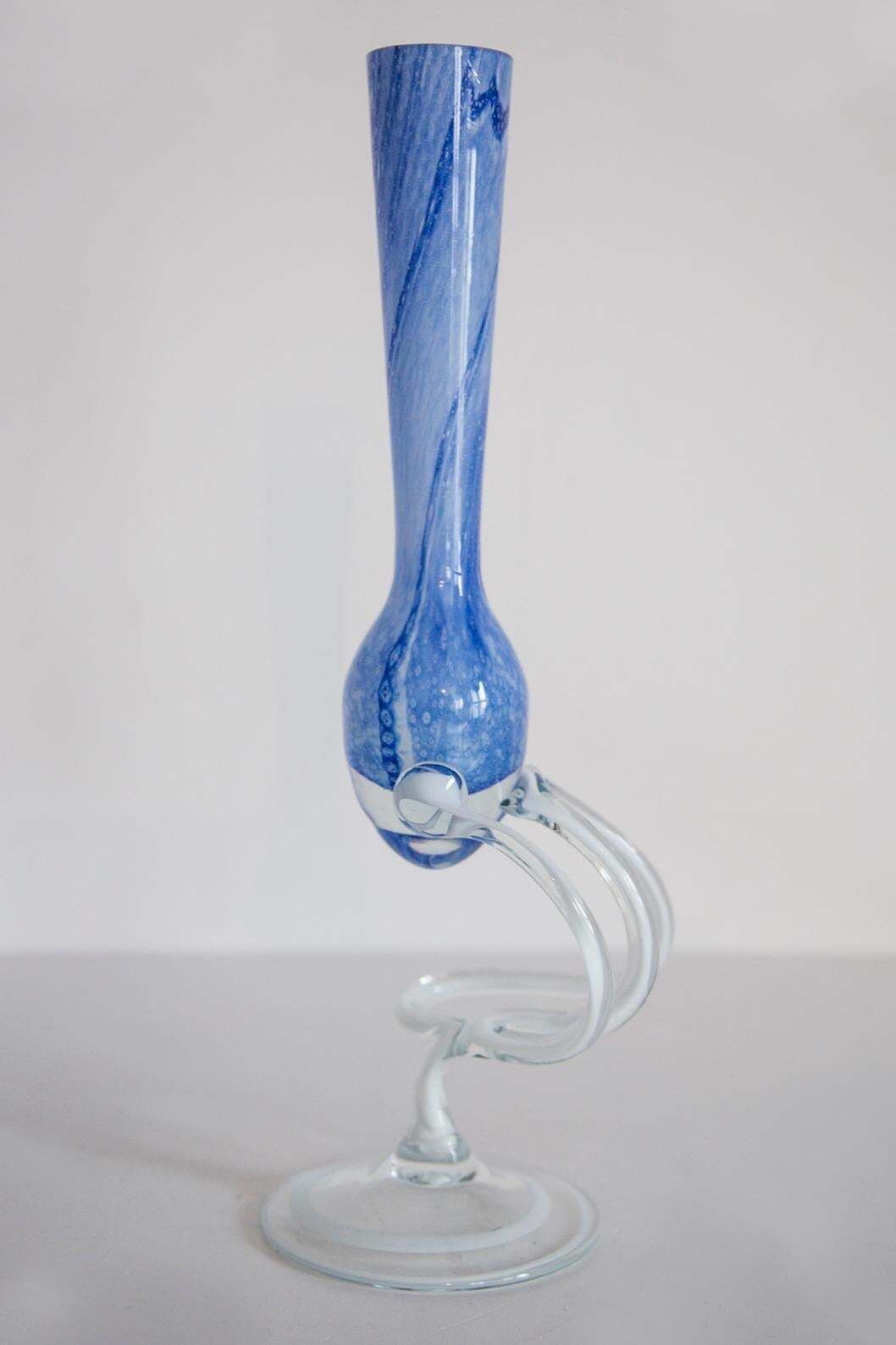 Mid Century Vintage Light Blue Artistic Glass Vase, Candlestick, Europe, 1970s photo buy