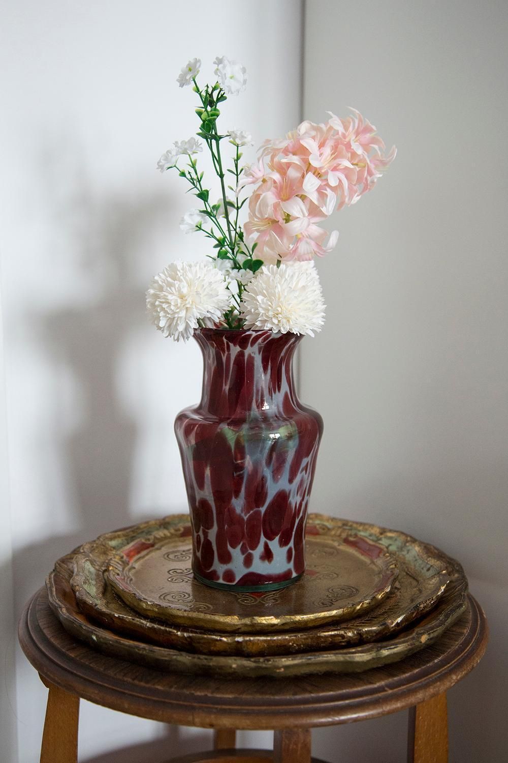 Mid Century Vintage White And Red Dots Murano Vase, Italy, 1960s photo for sale