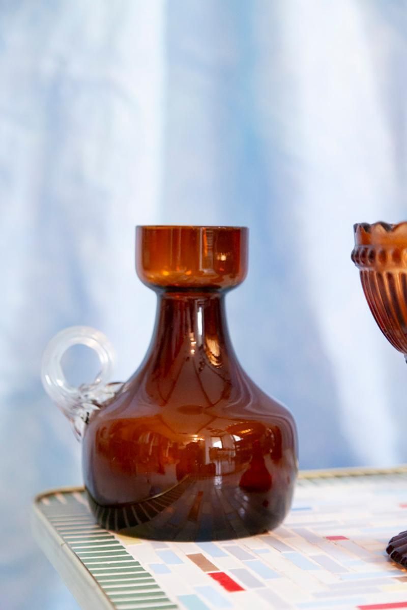 Mid Century Vintage Artistic Glass Brown Vase, Tarnowiec, Europe, 1970s photo for sale
