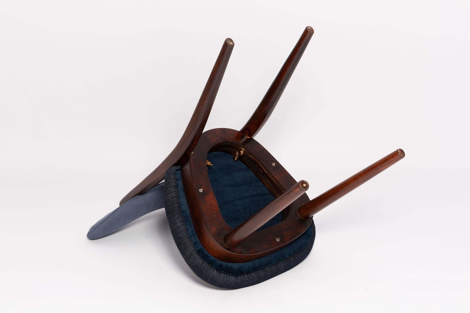 Furniture Midcentury Medium And Dark Blue Denim Heart Chair, Europe, 1960s photo