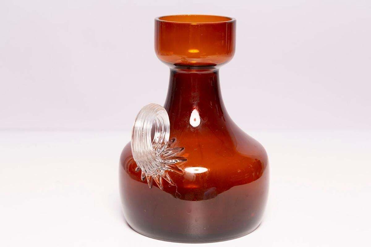 Mid Century Vintage Artistic Glass Brown Vase, Tarnowiec, Europe, 1970s photo vintage