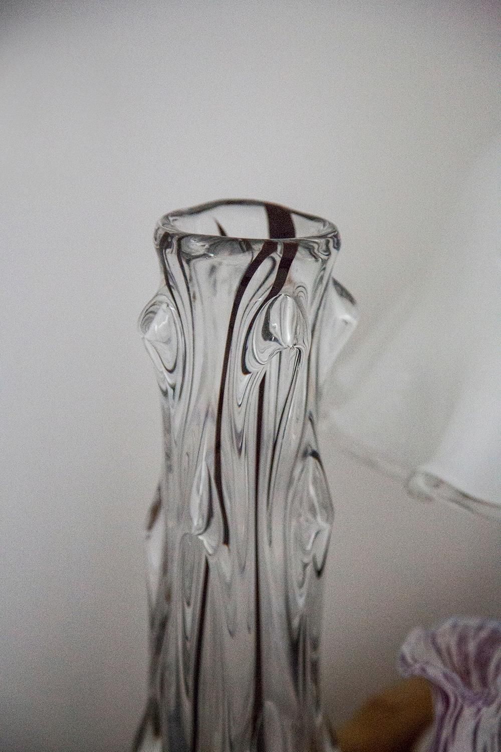 Mid Century Vintage Transparent And Black Artistic Glass Vase, Europe, 1970s photo 248.0