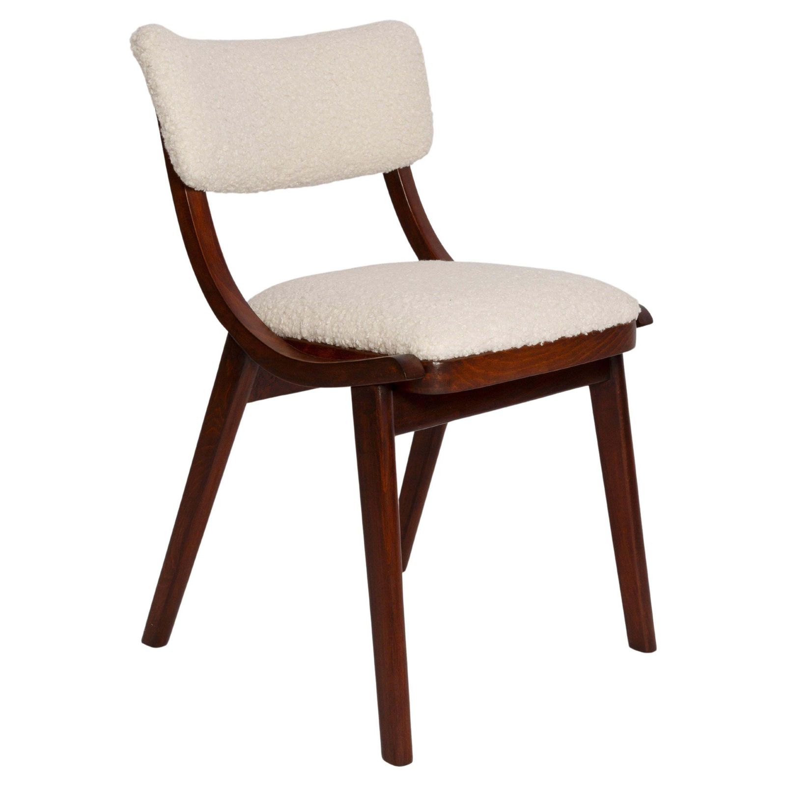 Mid Century Modern Bumerang Chair, Lichtcrème Witte Bouclé, Polen, Jaren 1960