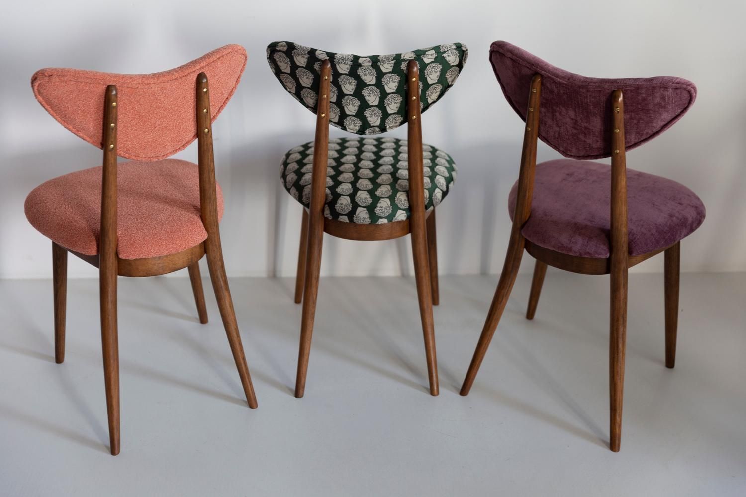 Midcentury Plum Violet Velvet, Walnut Wood Heart Chair, Europe, 1960s photo vintage