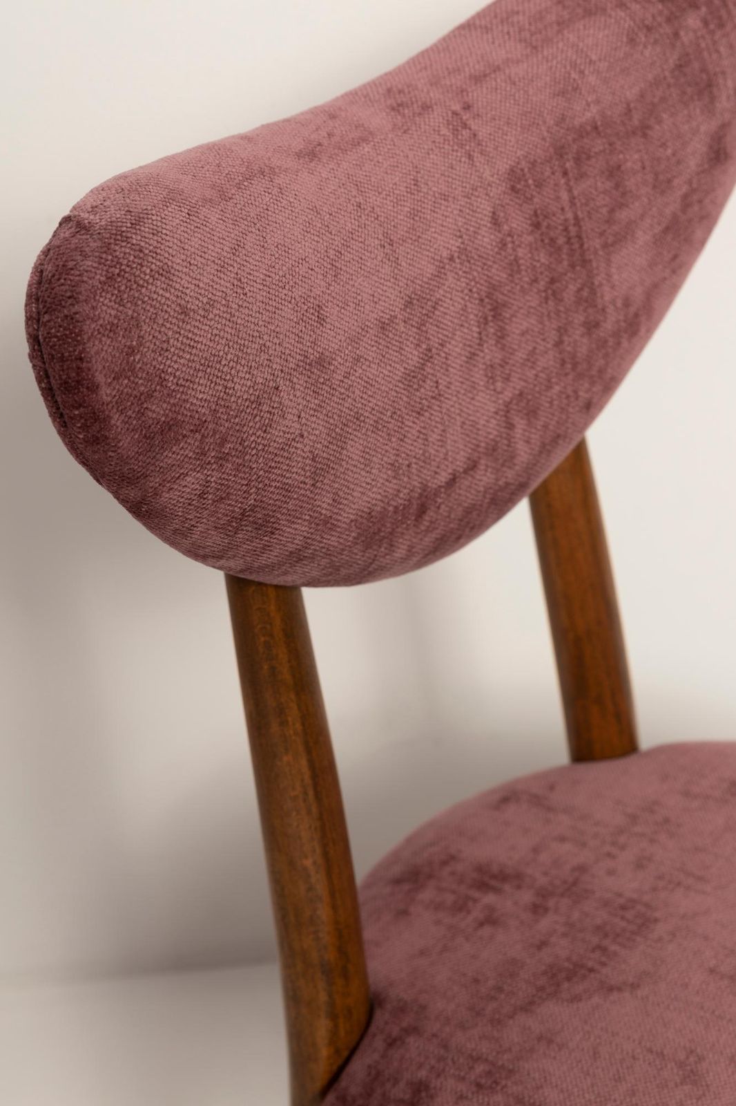 photo furniture Midcentury Plum Violet Velvet, Walnut Wood Heart Chair, Europe, 1960s