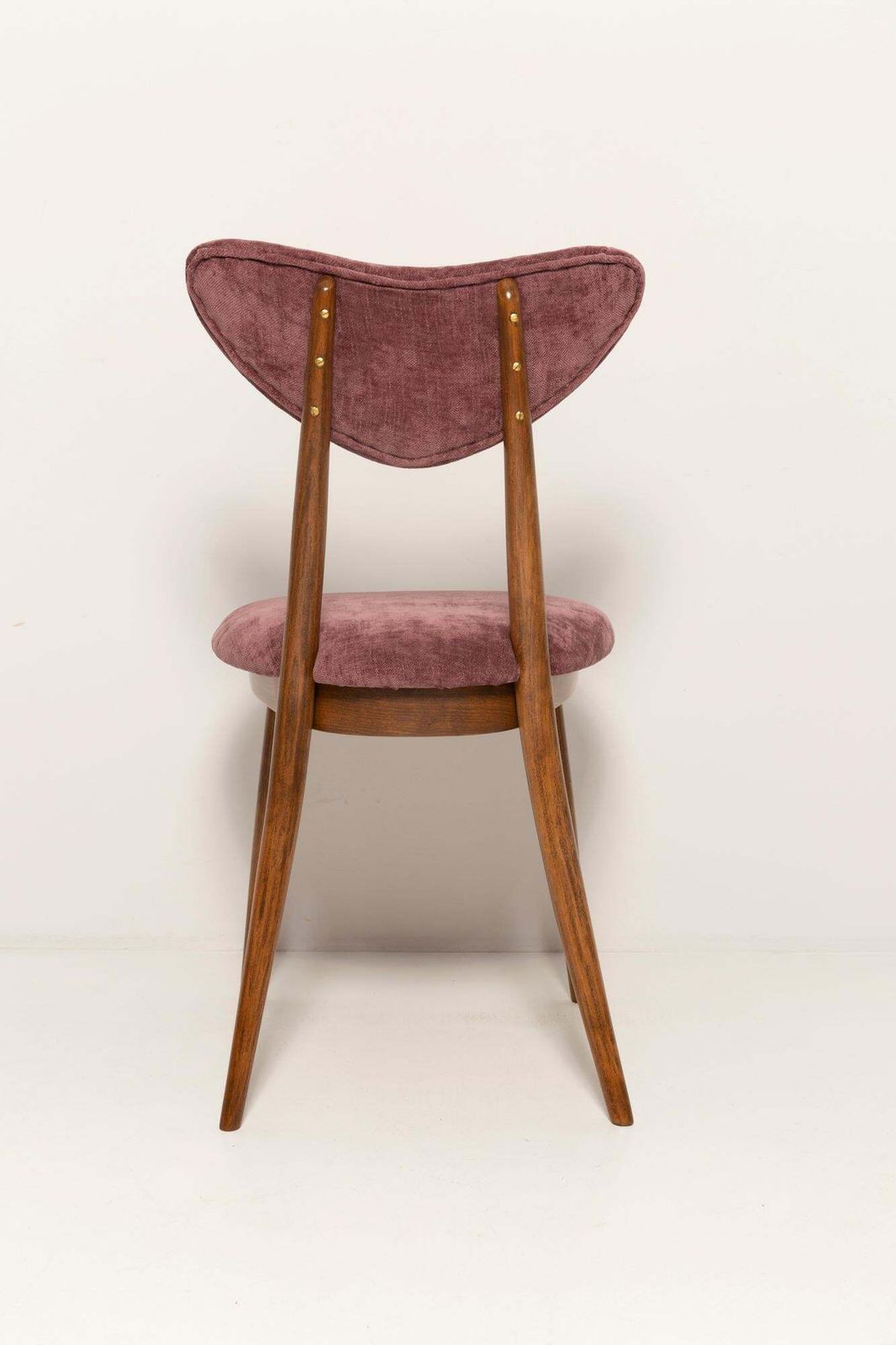 510.0 Midcentury Plum Violet Velvet, Walnut Wood Heart Chair, Europe, 1960s photo