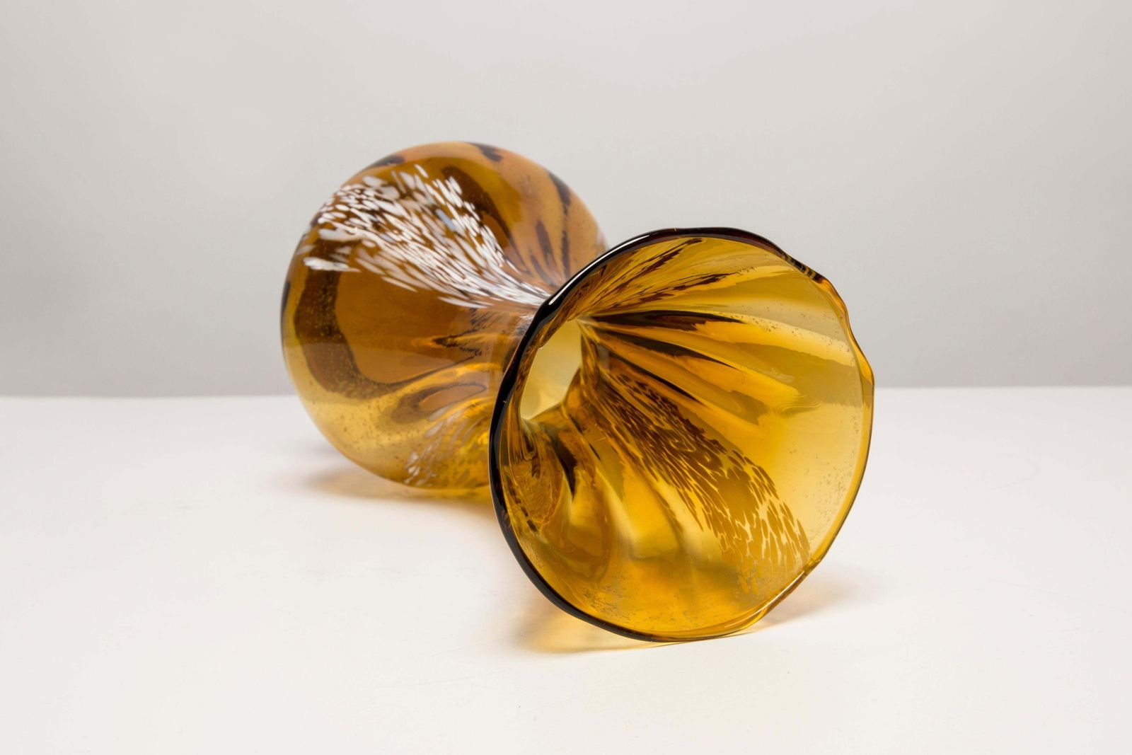 photo buy Mid Century Vintage White And Yellow Artistic Glass Vase, Europe, 1970s