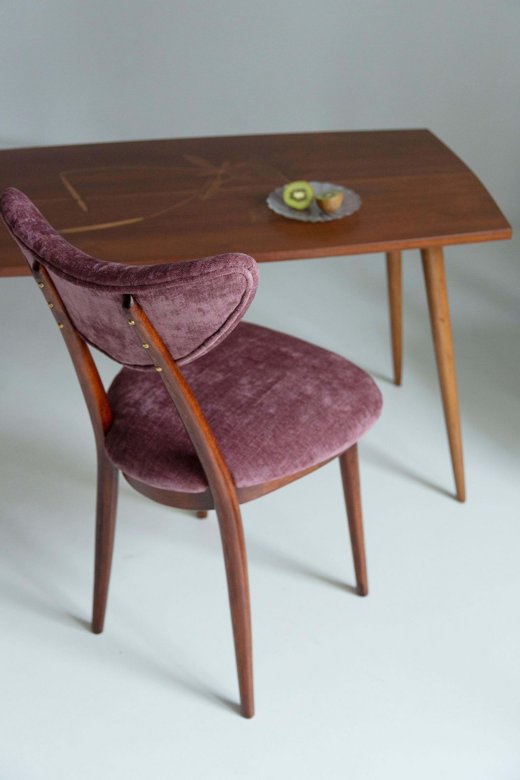 Midcentury Burgundy Pink Violet Velvet Heart Chair, Europe, 1960s photo for sale