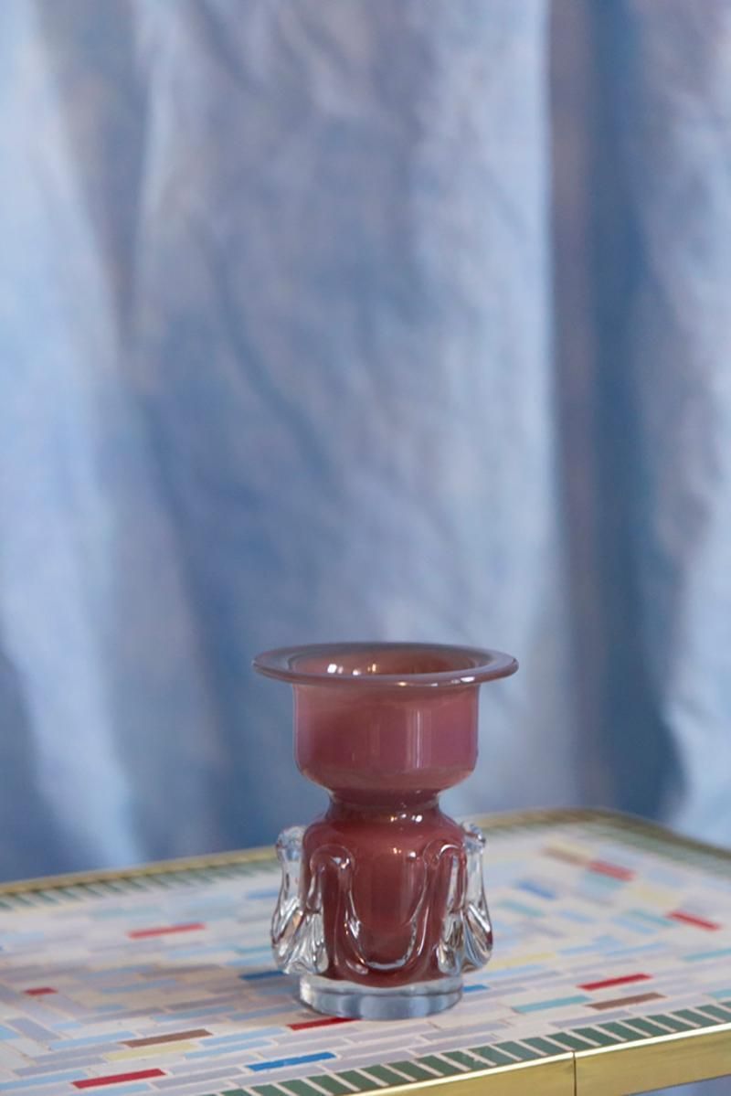 Mid Century Vintage Artistic Glass Pink Purple Vase, Tarnowiec, Europe, 1970s photo for sale