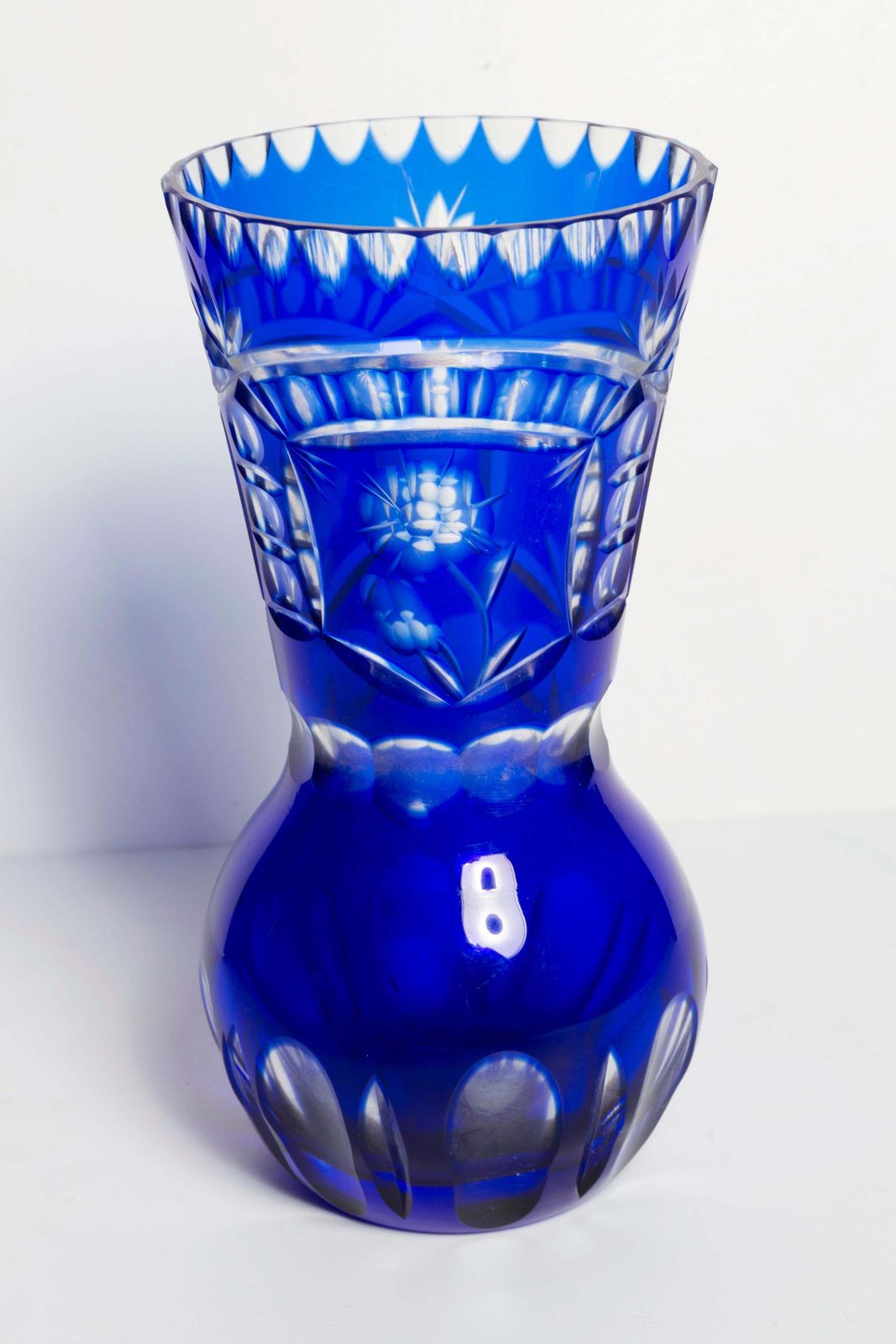 Mid Century Vintage Transparent And Blue Crystal Vase, Italy, 1960s photo for sale