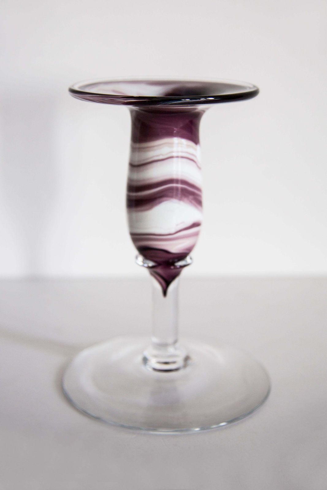 Mid Century White And Purple Small Artistic Glass Candlestick, Europe, 1970s photo Home Decor