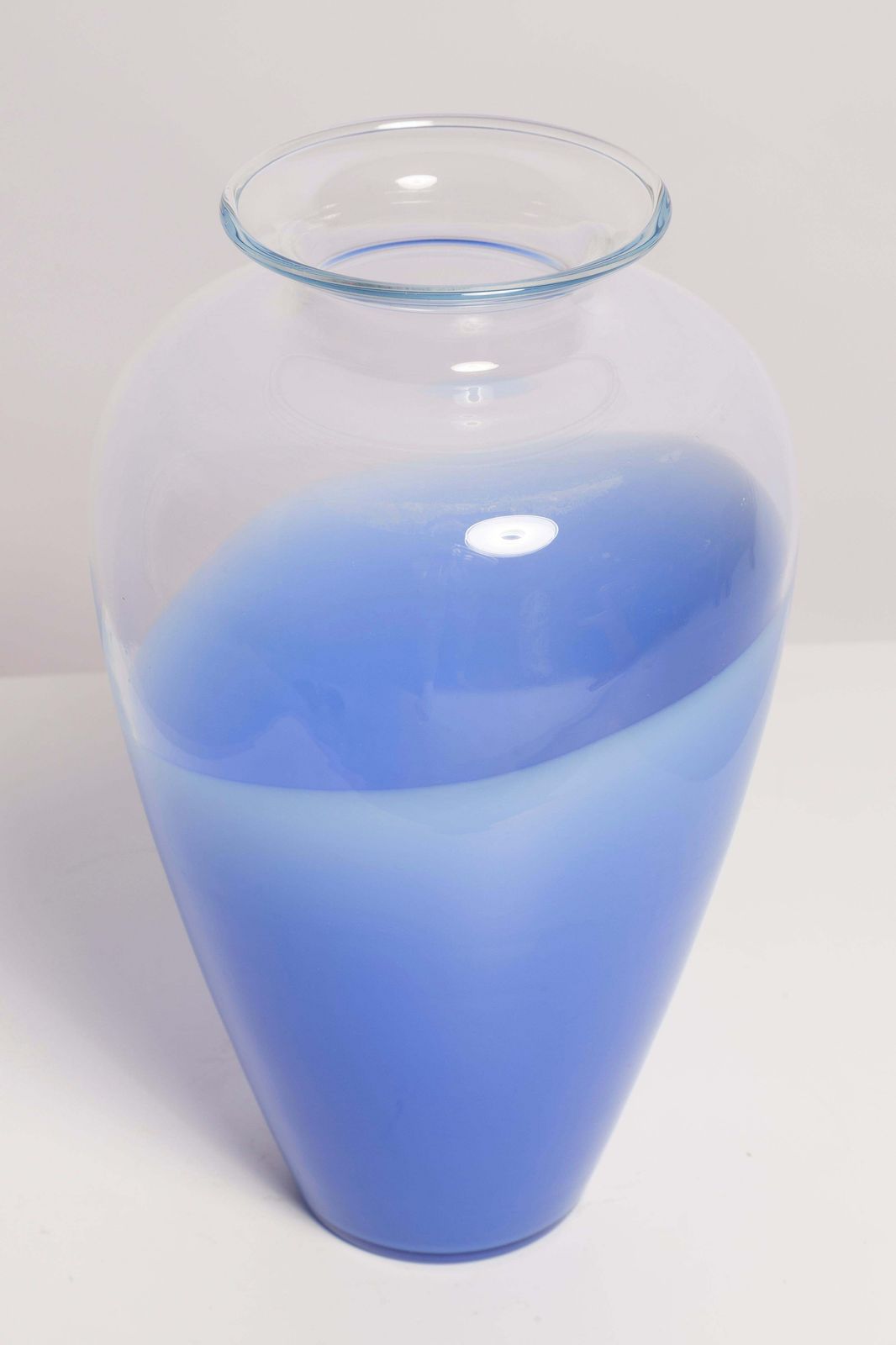Mid Century Vintage Blue And Transparent Big Vase, Italy, 1960s photo for sale