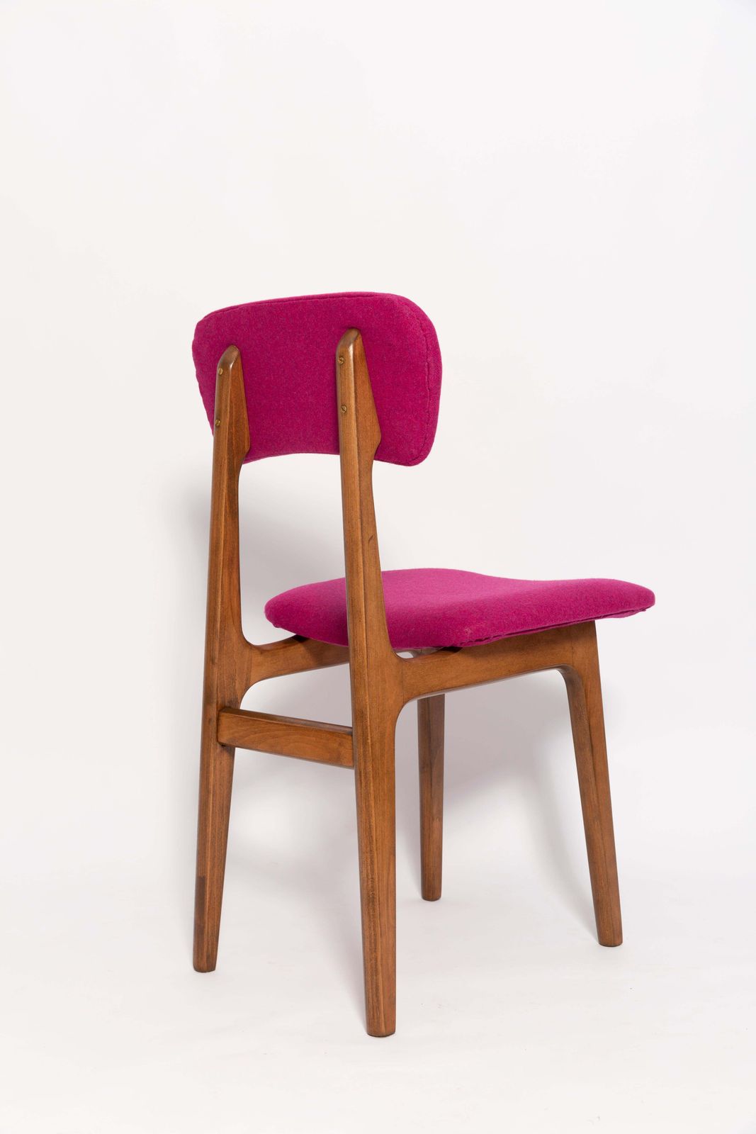 Mid Century Fuchsia Pink Wool Chair, Walnut Wood, Rajmund Halas, Europe, 1960s photo 425.0