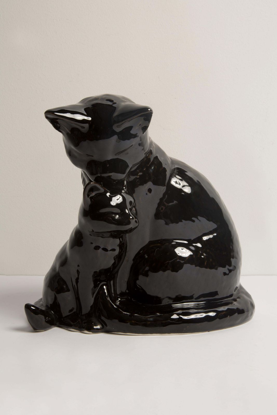 Midcentury Medium Black Cats Ceramic Sculpture, Portugal, 1960s photo vinterior