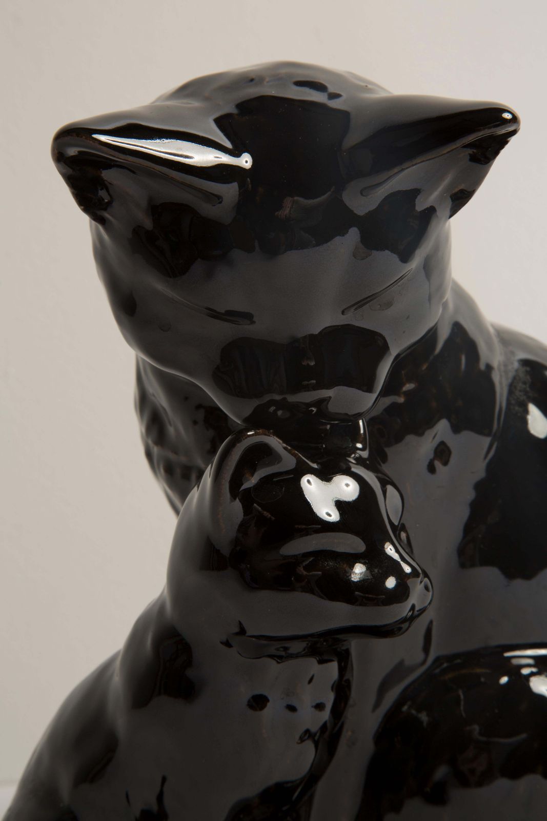 Midcentury Medium Black Cats Ceramic Sculpture, Portugal, 1960s photo buy