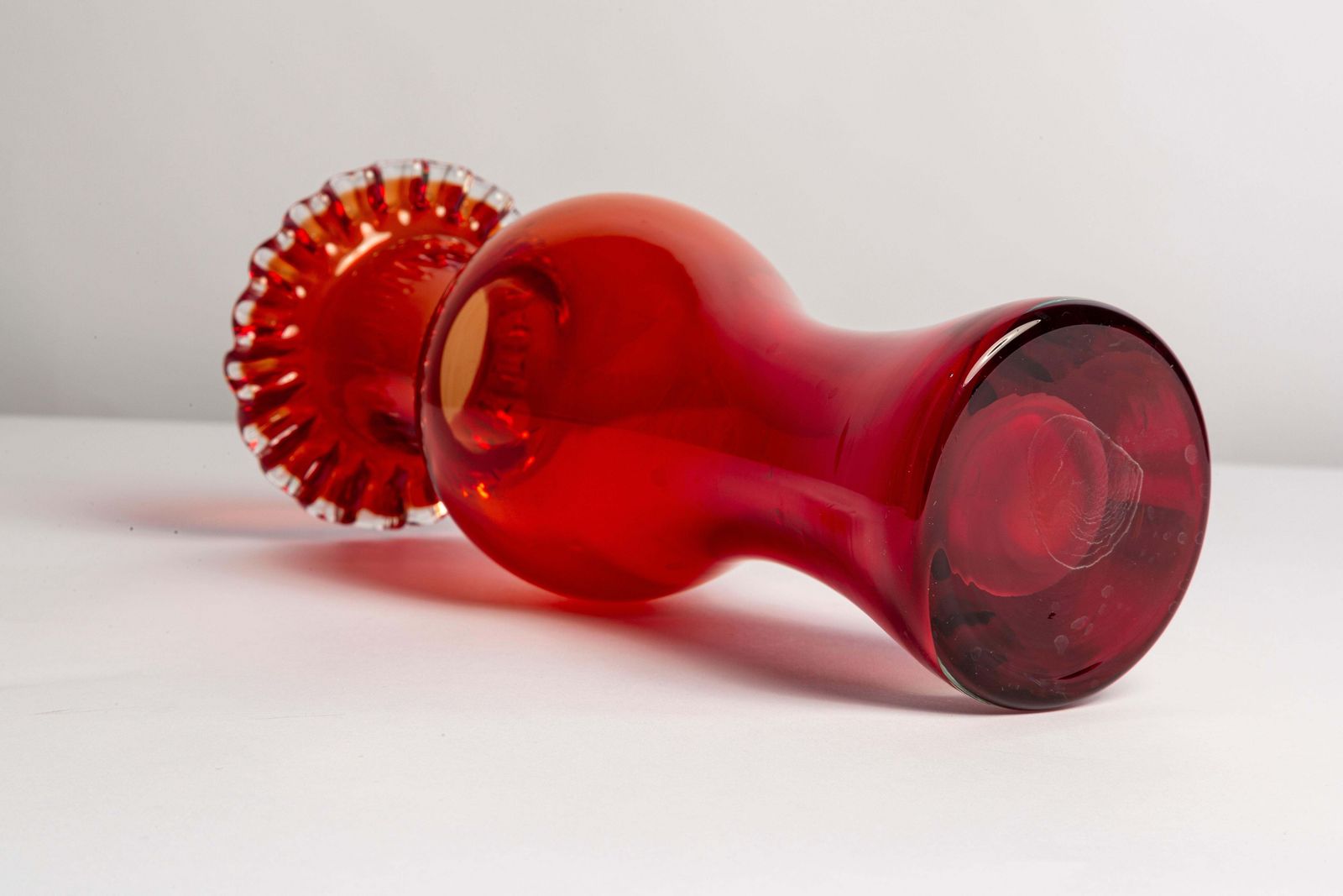 Mid Century Red Vintage Artistic Glass Frill Vase, Europe, 1970s photo vintage