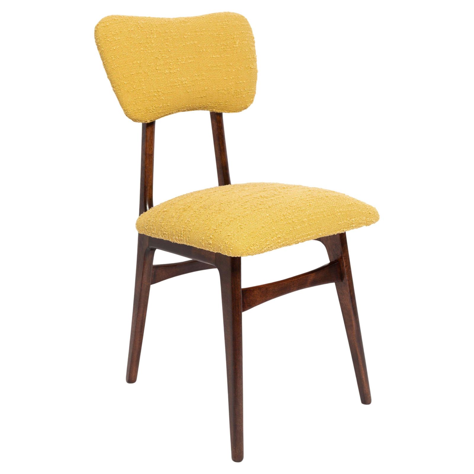 Mid Century Butterfly Dining Chair, Yellow Boucle, Europe, 1960s