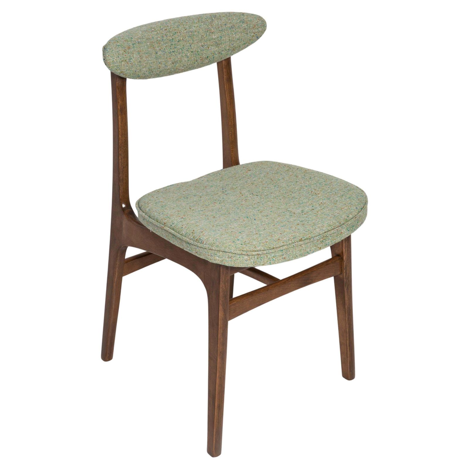 Mid Century Apple Green Wool Chair, Walnut Wood, Rajmund Halas, Poland, 1960s