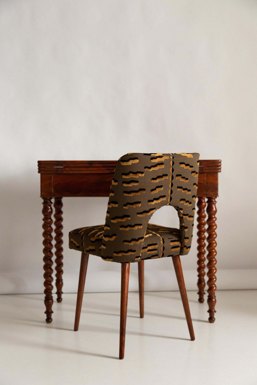 Mid Century Brown Tiger Beat Jacquard Velvet Shell Chair, Europe, 1960s photo Furniture
