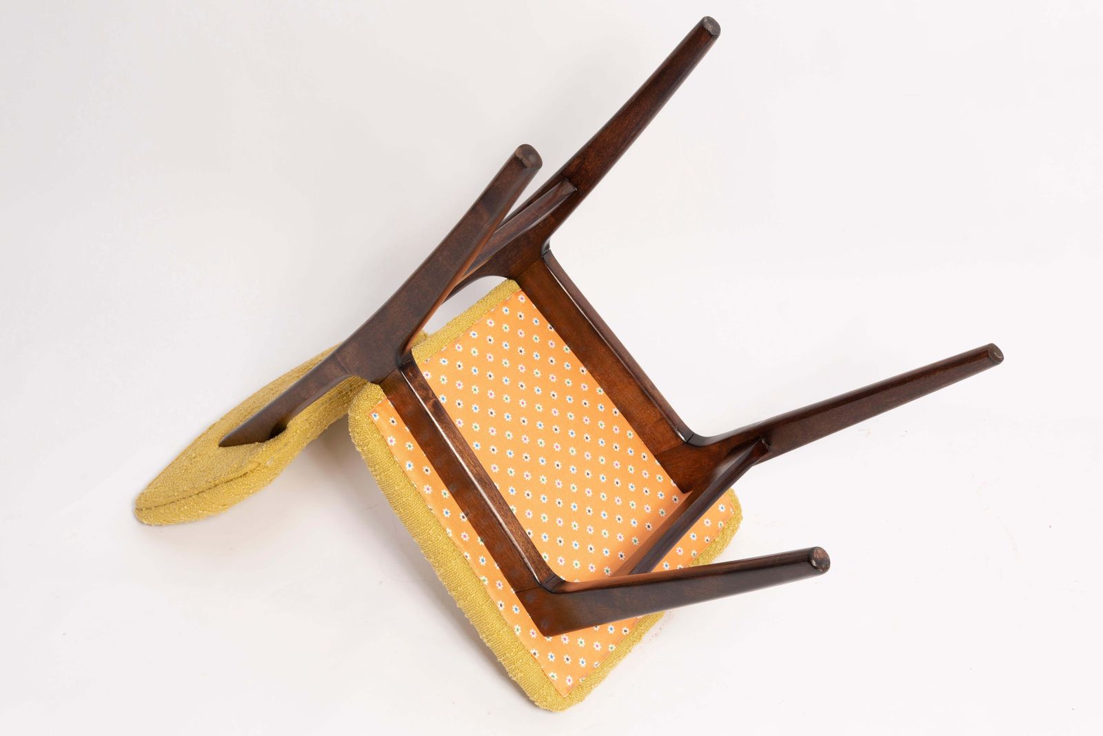 photo for sale Mid Century Butterfly Dining Chair, Yellow Boucle, Europe, 1960s