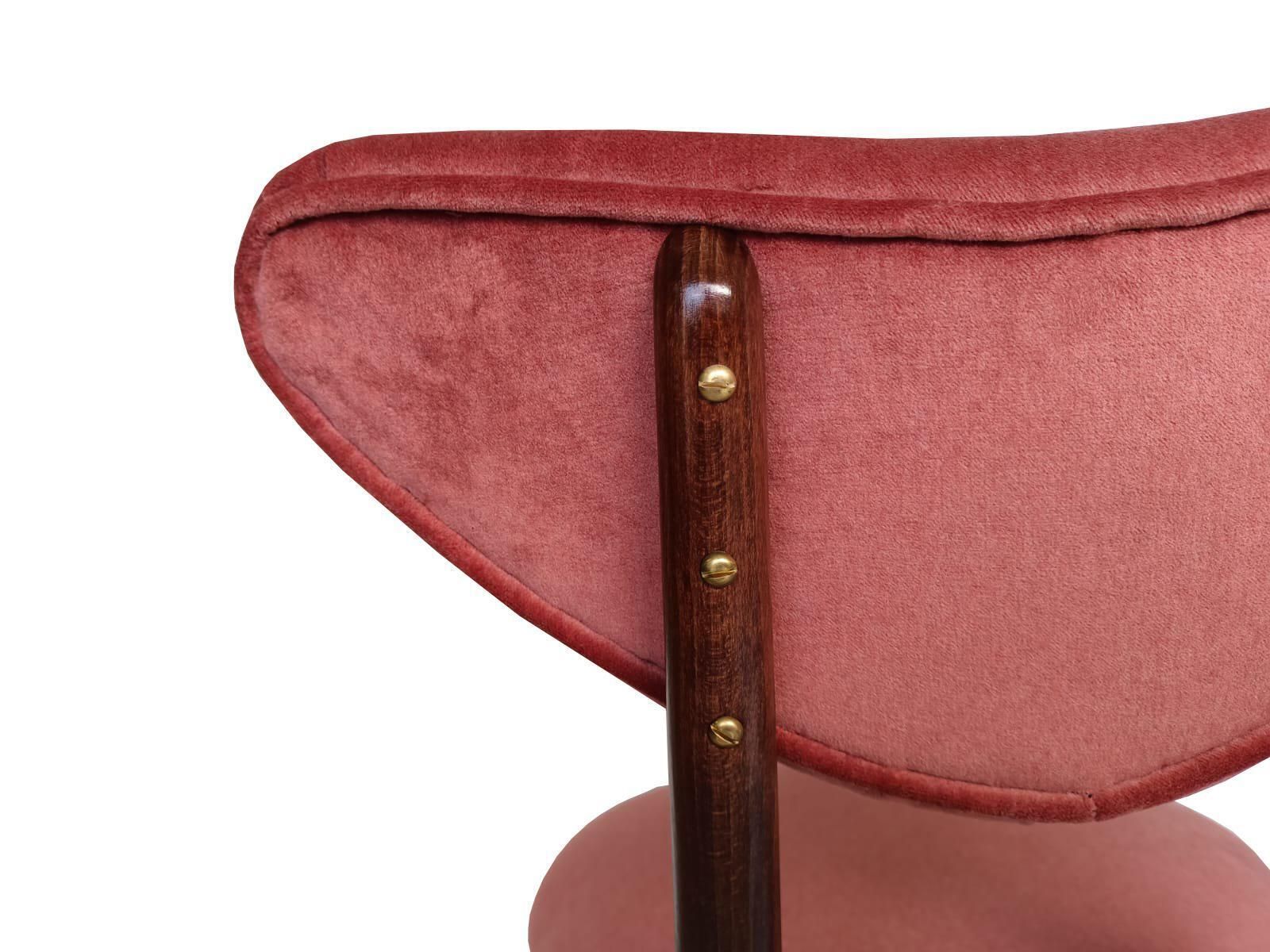 Mid Century Oranje Roze Velours, Walnootkleurig Hout, Heart Stoel, Polen, Jaren 1960 photo buy