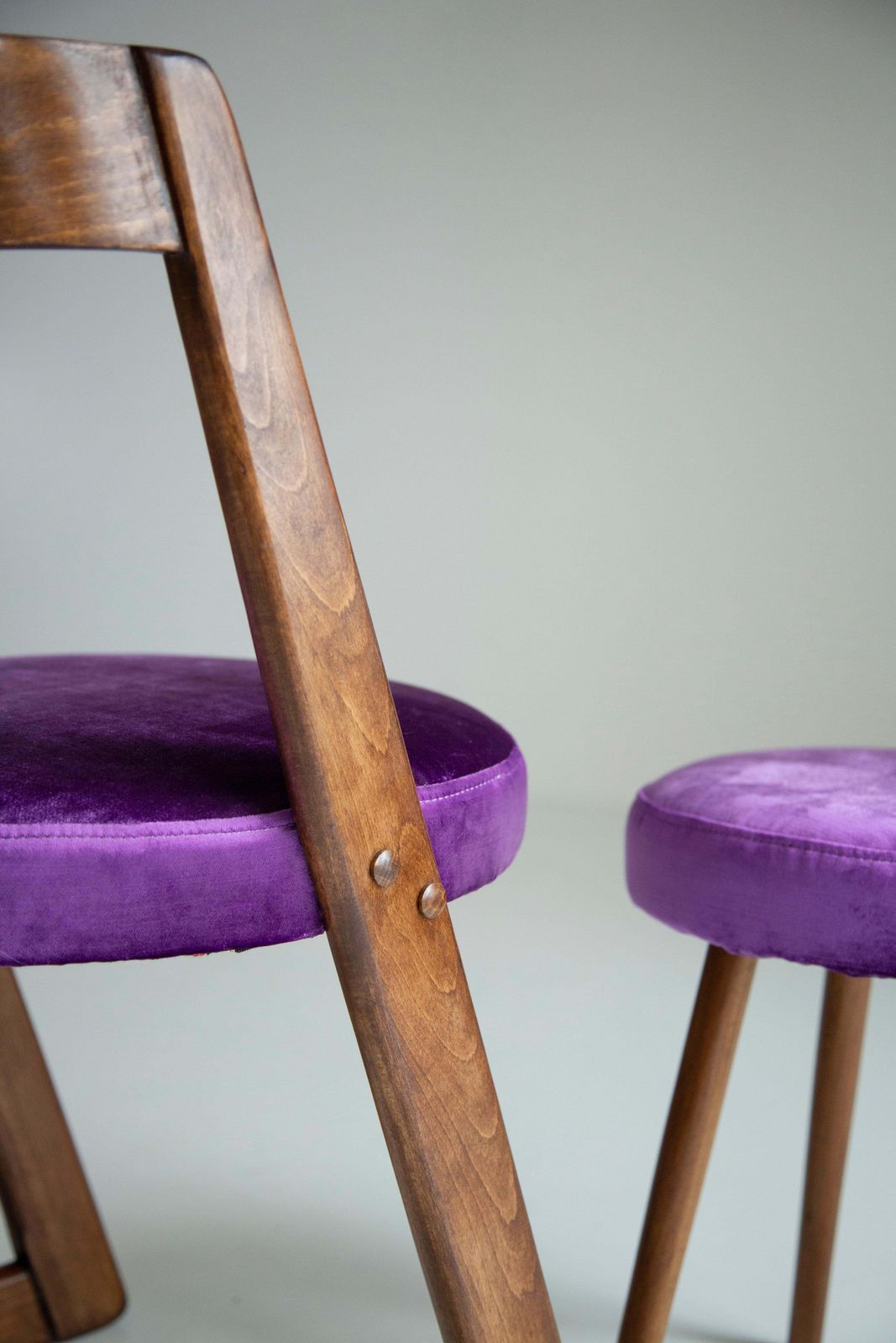 Midcentury Purple Velvet Halfa Chair And Stool, Baumann, France, 1970s photo Furniture