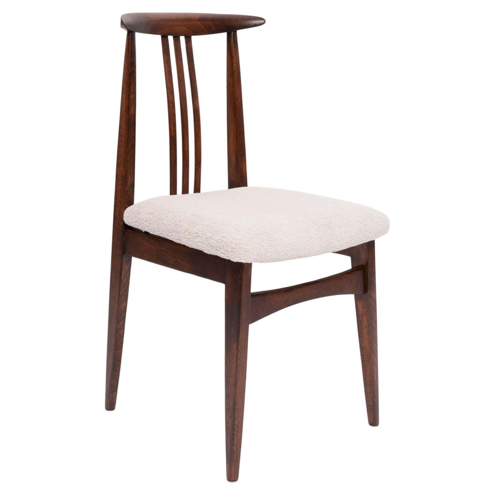 Mid Century Linen Boucle Chair, Walnut, Designed By M. Zielinski, Europe, 1960s