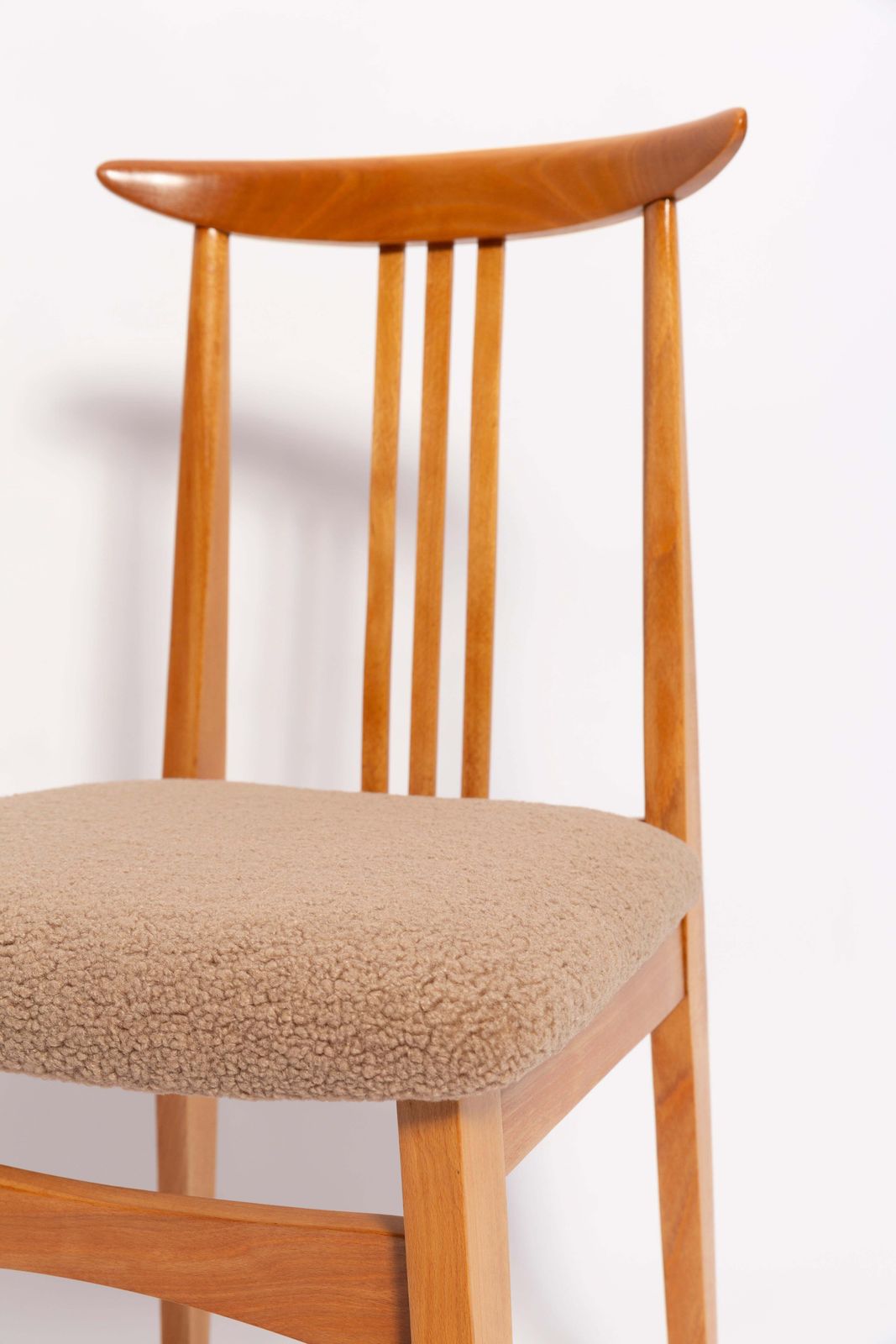 Mid Century Latte Boucle Chair, Light Wood, M. Zielinski, Europe 1960s photo Furniture