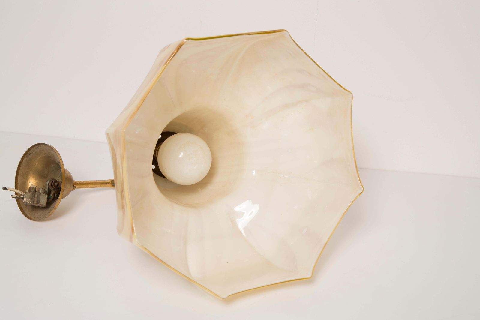 Mid Century, Hollywood Regency Beige Ceramic And Gold Ceiling Lamp, Italy, 1960s photo 510.0