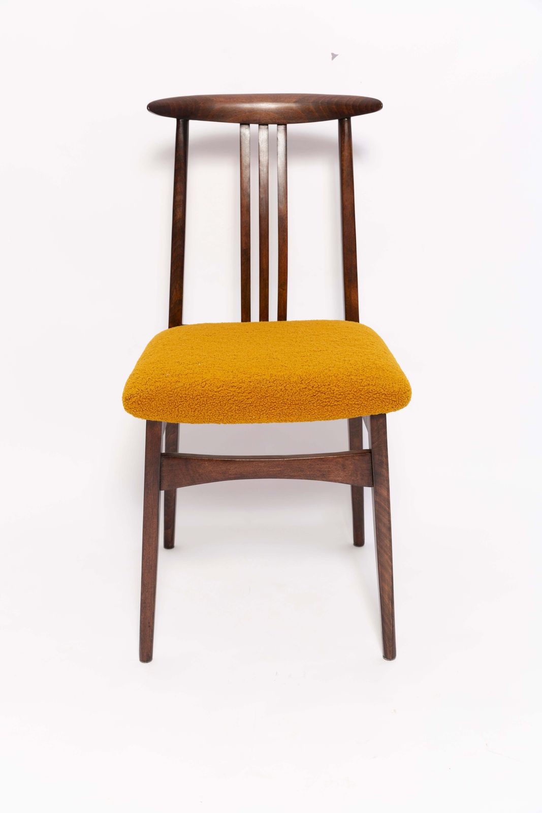 Mid Century Ochre Boucle Chair, Walnut Wood, M. Zielinski, Europe, 1960s photo vintage